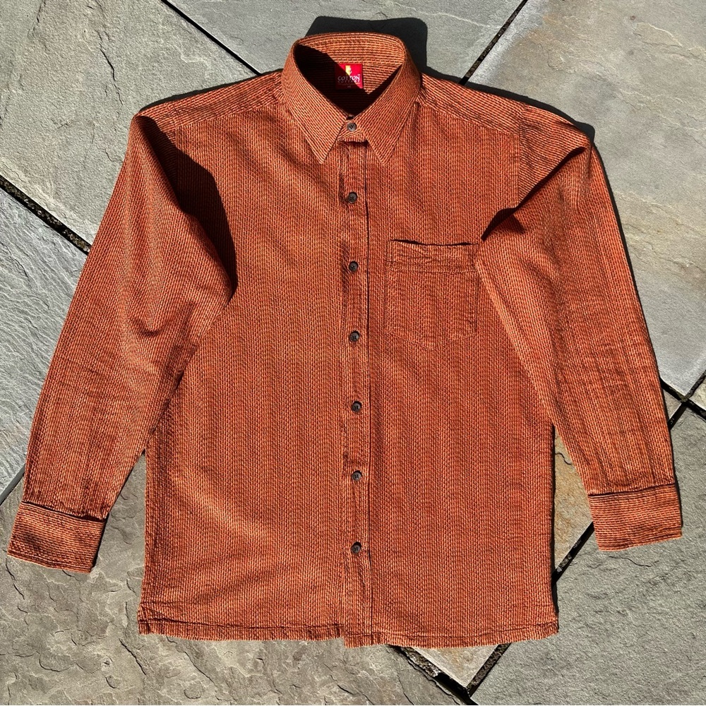 Y2k Brown Orange Red Knit Pattern Button Down Sli… - image 1